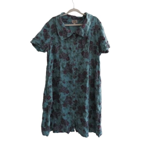 Flax Dresses & Skirts - FLAX 100% Linen Floral Gauzy Shirt Dress Lagenlook Feminine Boho - Size L